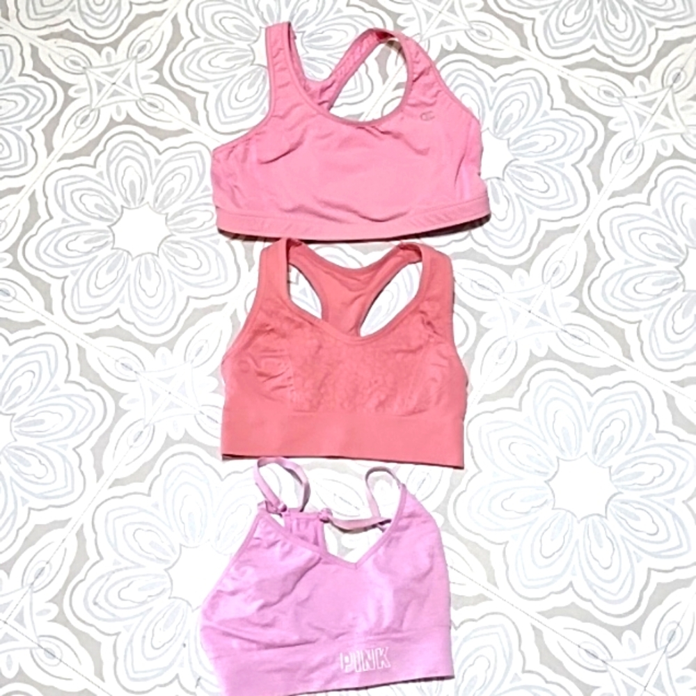 3 Sports bras undershirts tank tops athletic Pink Elastic Stretch Pullover